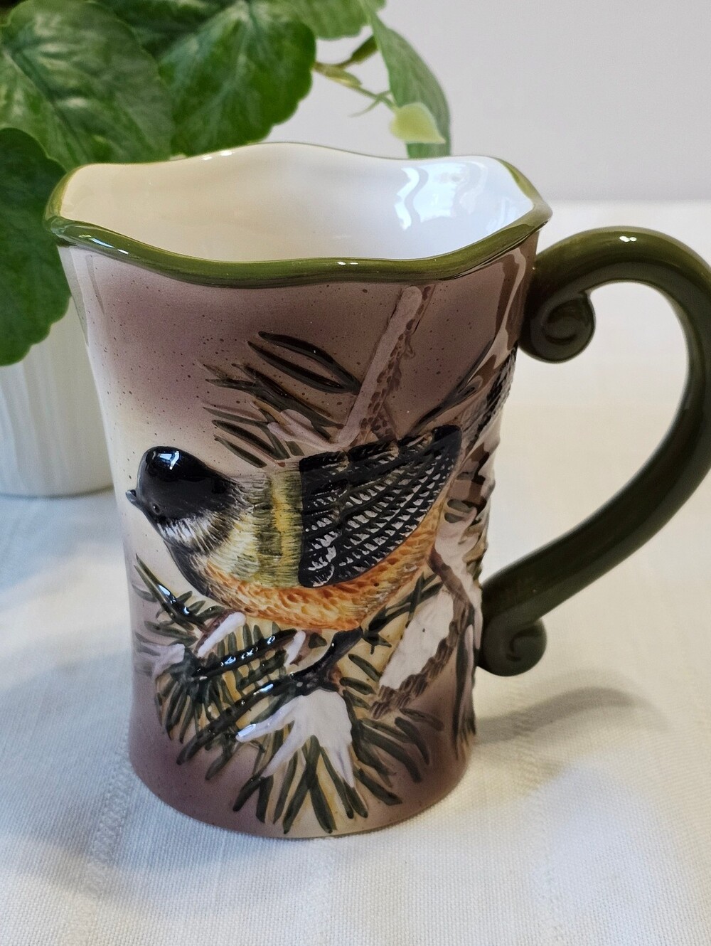 Ganz 3D Chickadee Winter Pines Raised Relief Ceramic Mug